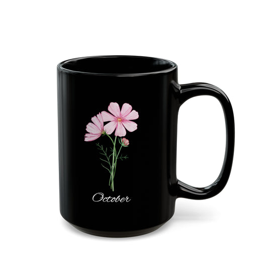 October Birth Flower Cosmos Black Mug (11oz, 15oz)