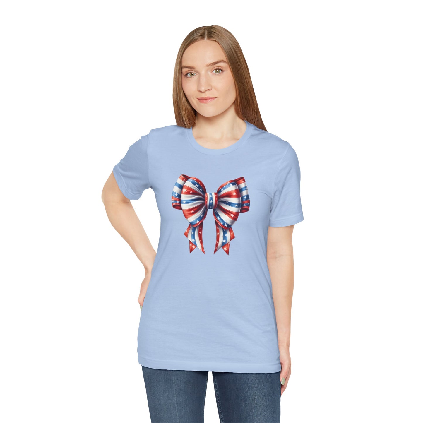 Womans Unisex Red White and Blue Ribbon Jersey Short Sleeve Tee