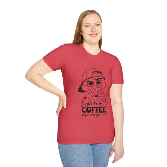 Funny Coffee Lover Unisex Softstyle T-Shirt -  Give Me Coffee and No One Gets Hurt Design