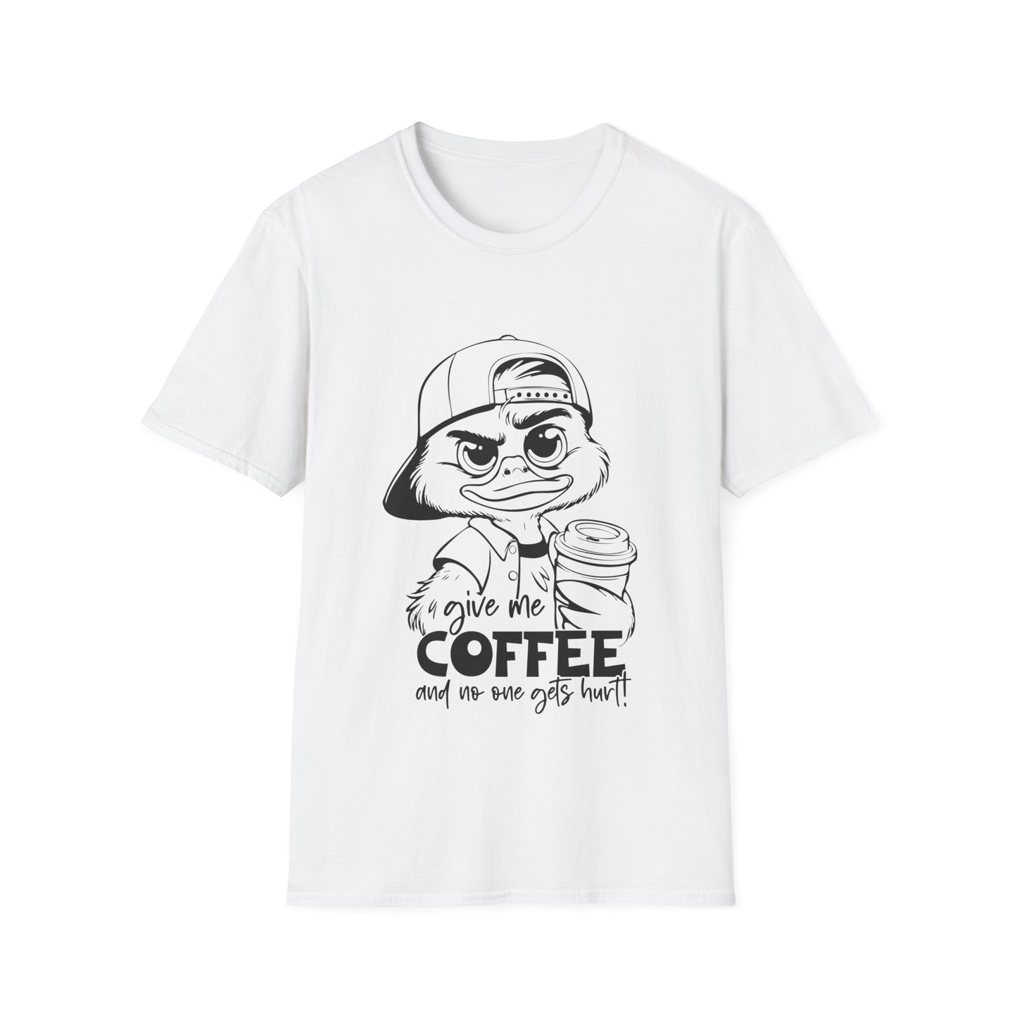 Funny Coffee Lover Unisex Softstyle T-Shirt -  Give Me Coffee and No One Gets Hurt Design