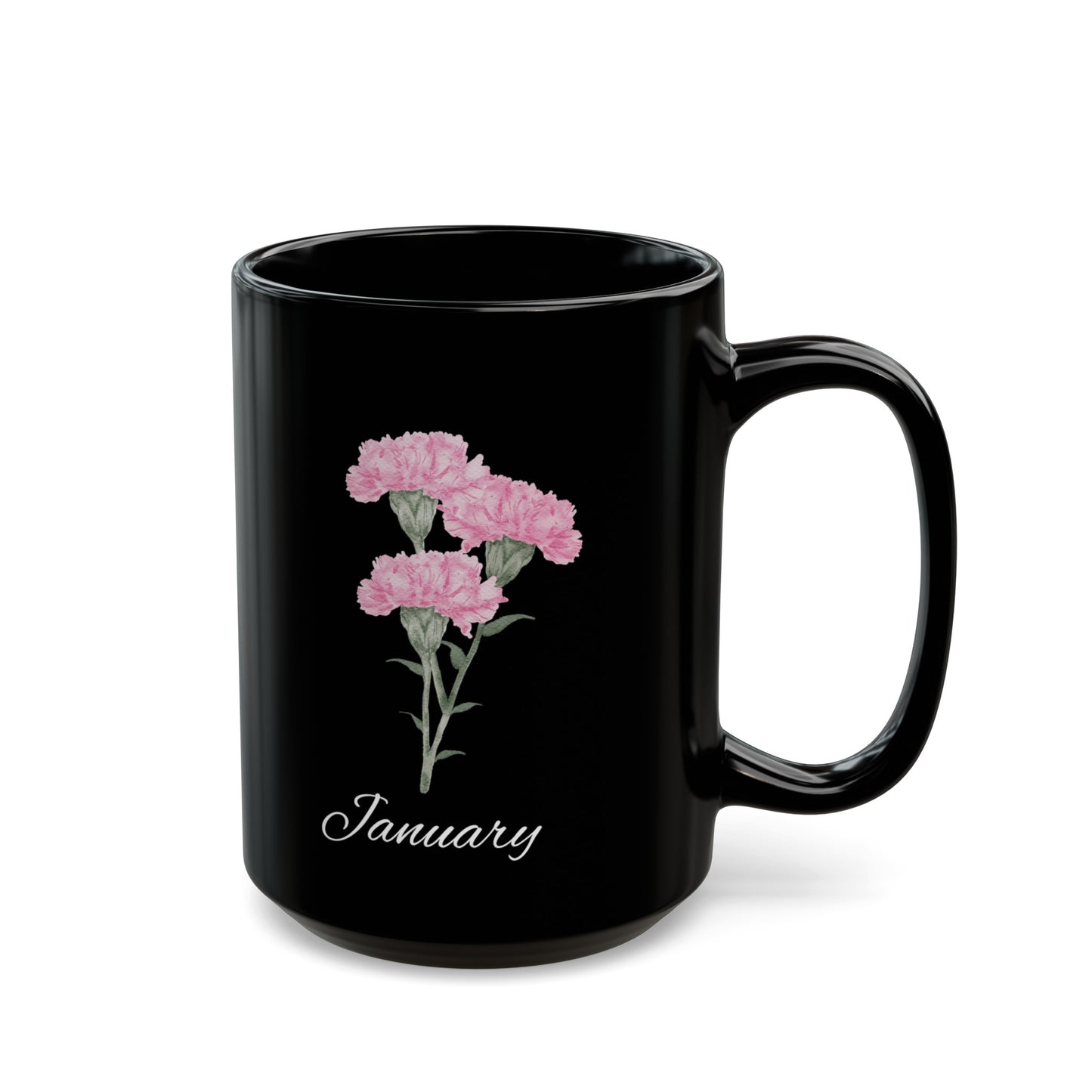 January Birth flower Carnation Black Mug (11oz, 15oz)