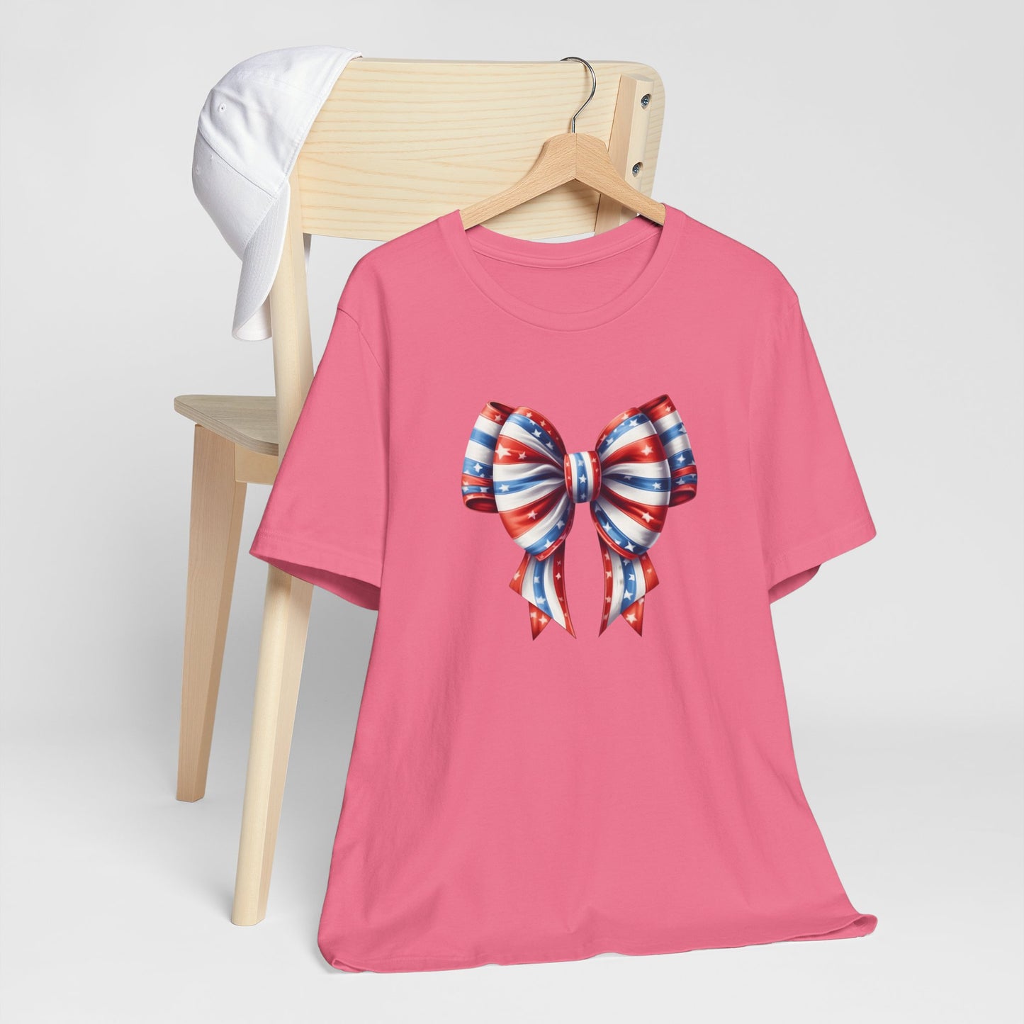 Womans Unisex Red White and Blue Ribbon Jersey Short Sleeve Tee
