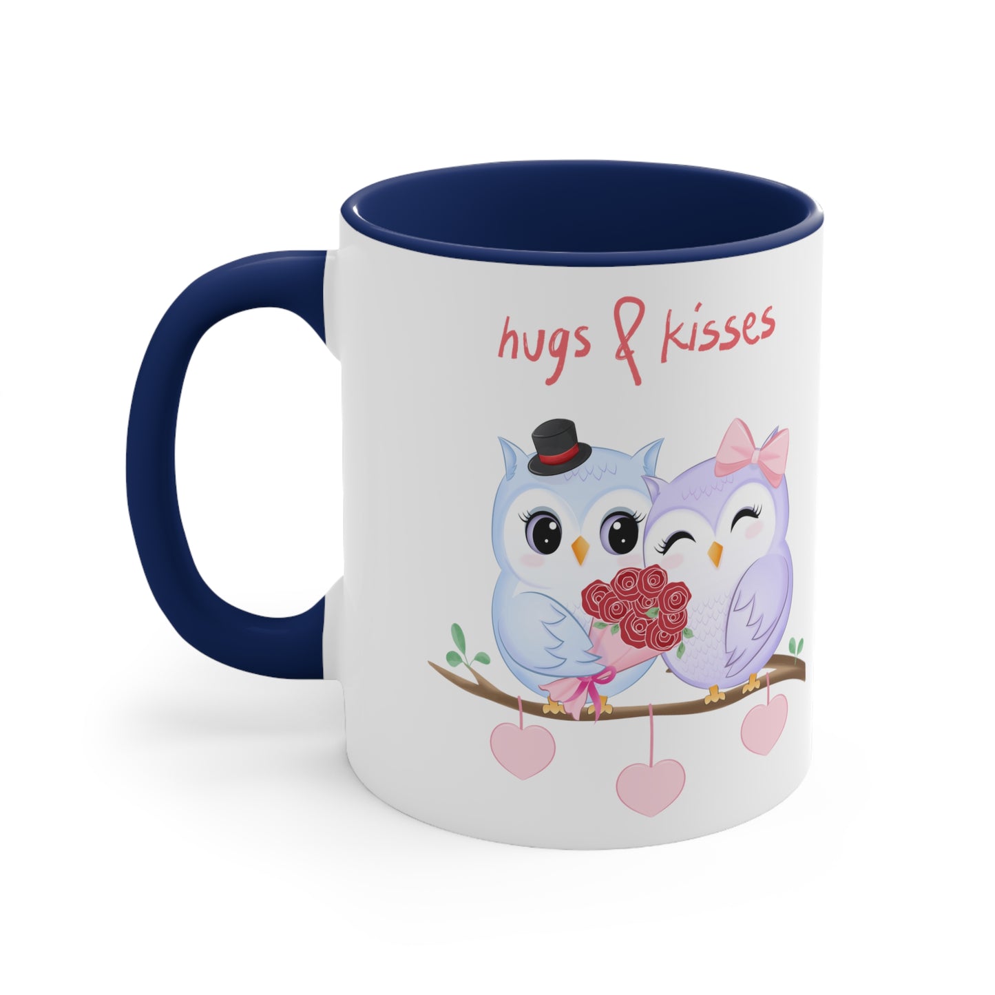 White Hugs and Kisses Owls Accent Coffee Mug, 11oz