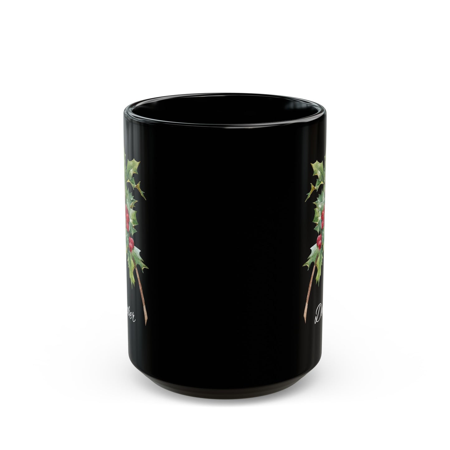 December Birth Flower Holly Black Mug (11oz, 15oz)