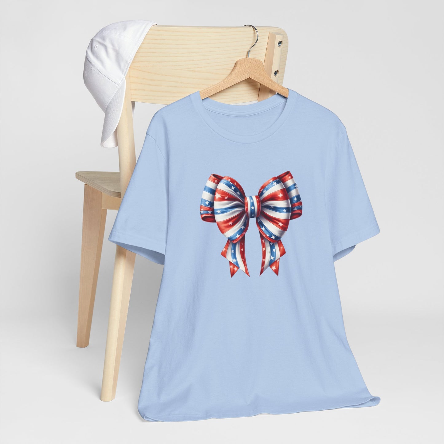 Womans Unisex Red White and Blue Ribbon Jersey Short Sleeve Tee
