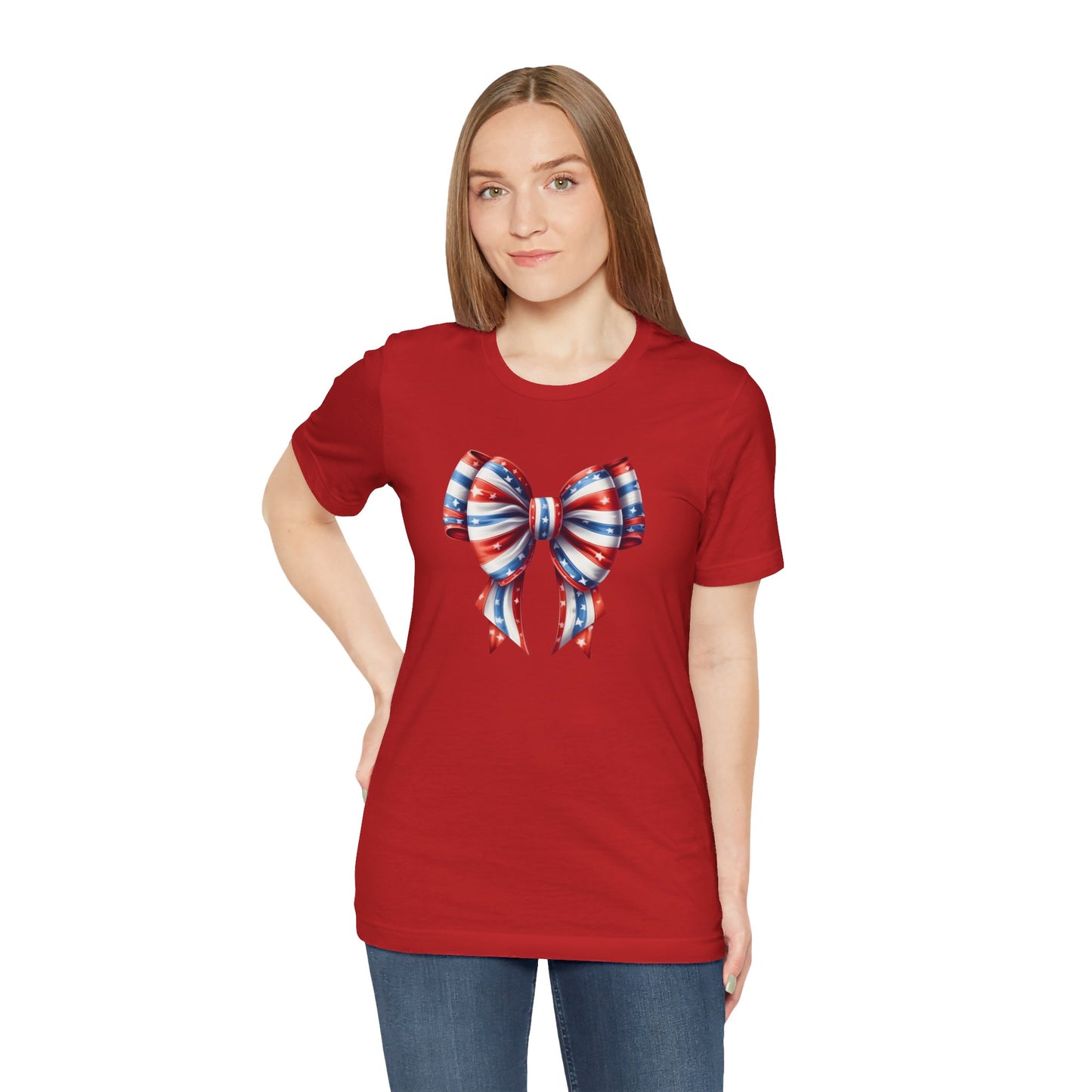 Womans Unisex Red White and Blue Ribbon Jersey Short Sleeve Tee