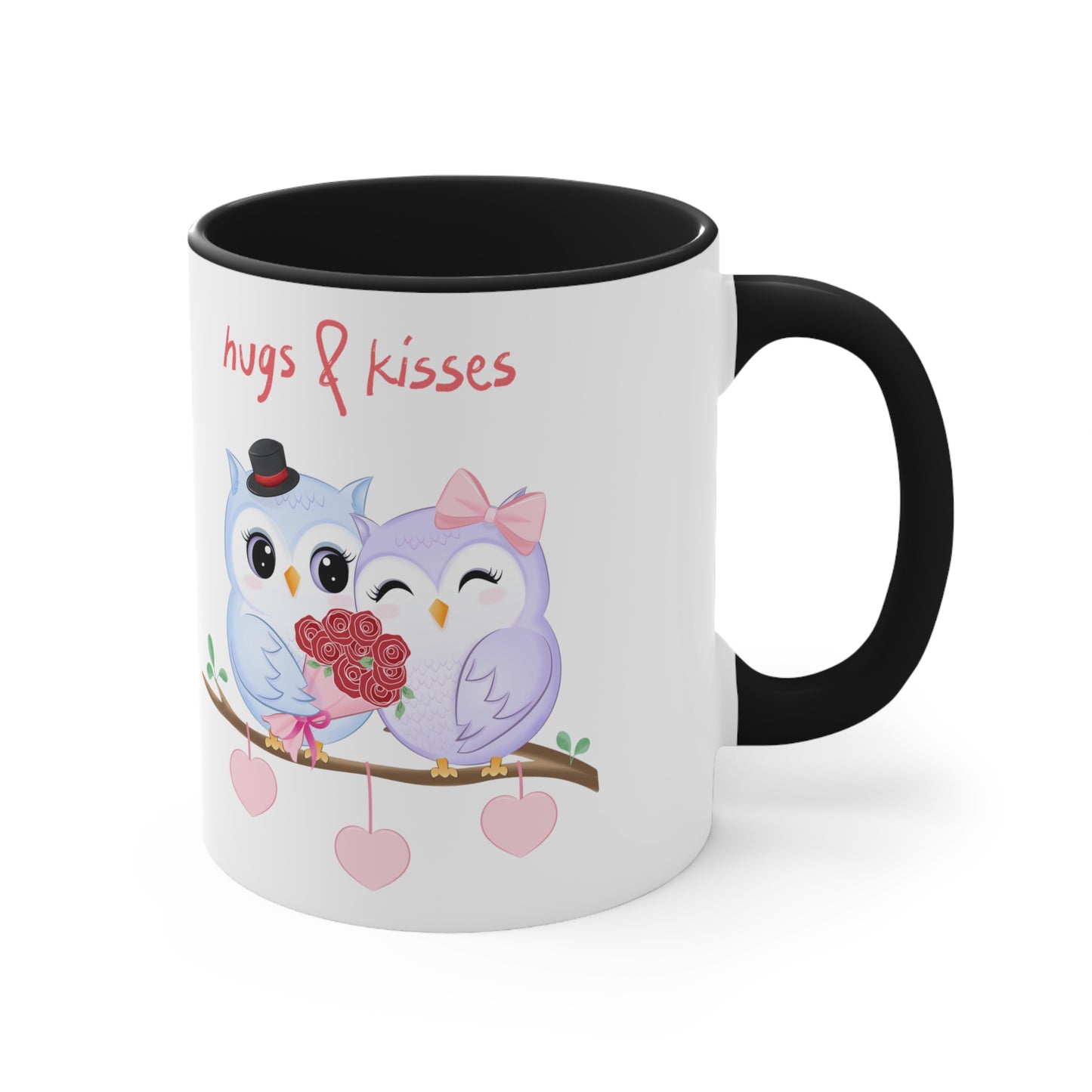 White Hugs and Kisses Owls Accent Coffee Mug, 11oz