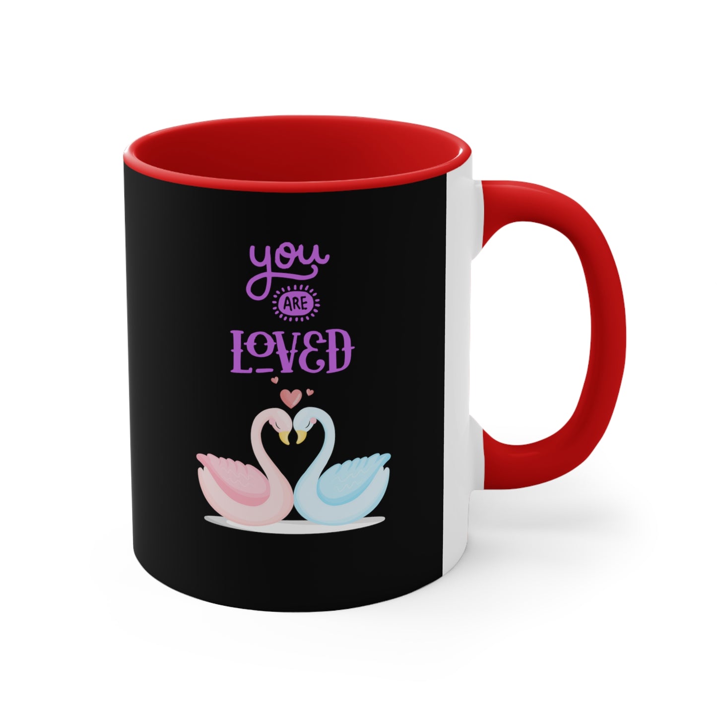 Swan You Are Loved on a Black Background Accent Coffee Mug, 11oz