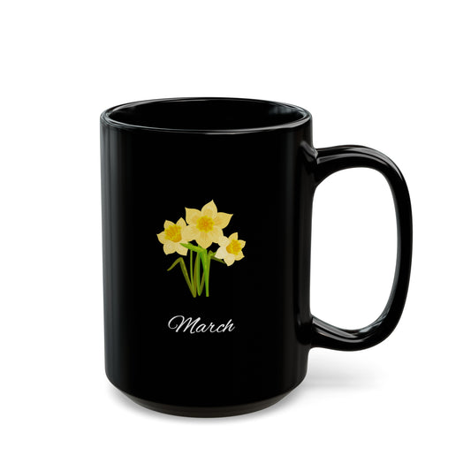 March Birth Month Daffodil Flower Black Mug (11oz, 15oz)