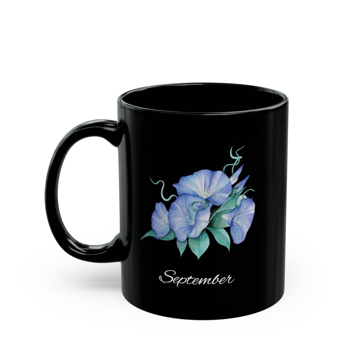 September Birth Flower, Morning Glory Black Mug (11oz, 15oz)