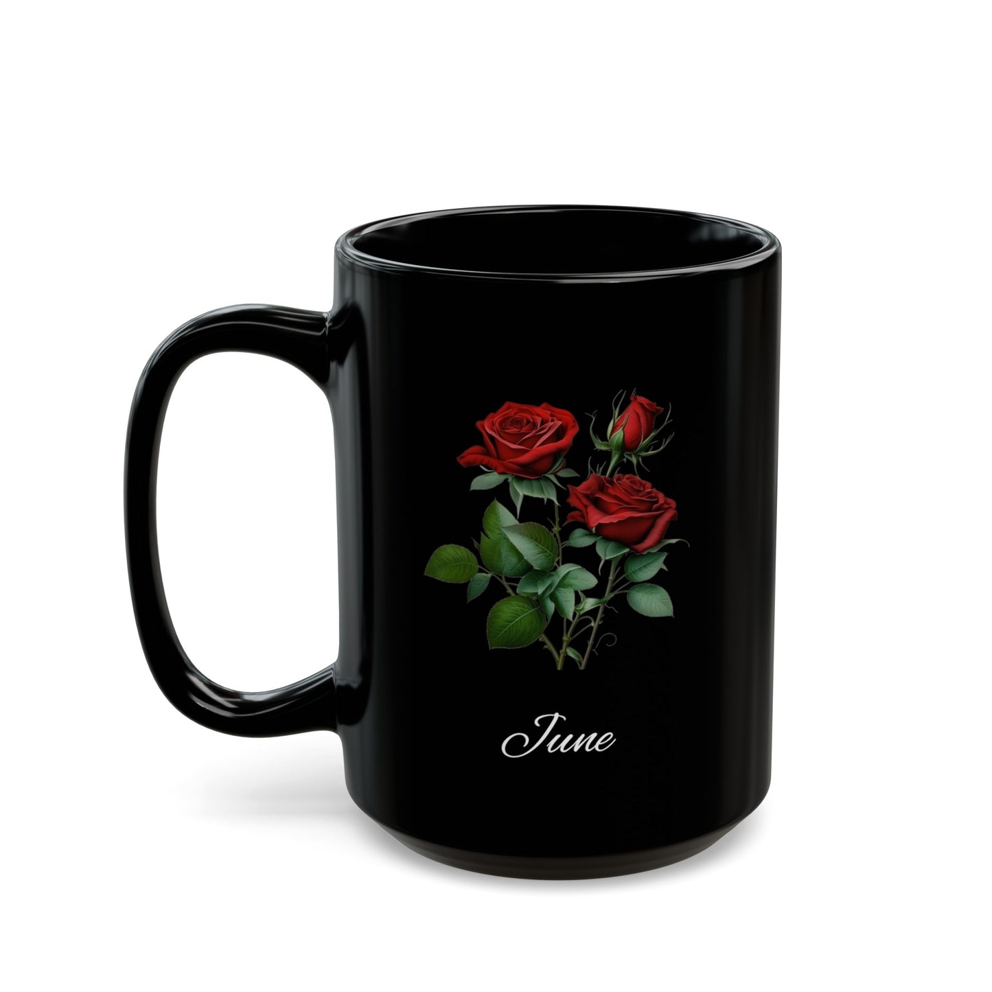 June Birth Flower  Rose Black Mug (11oz, 15oz)