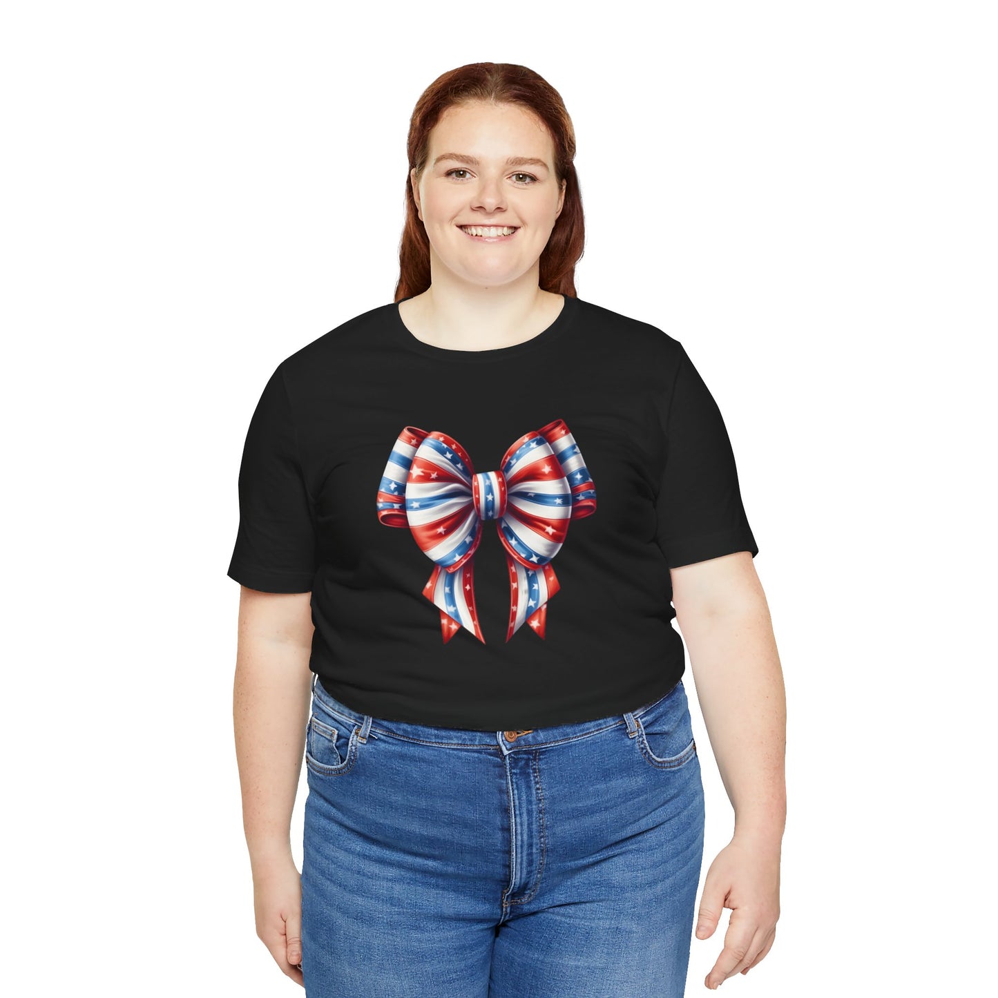Womans Unisex Red White and Blue Ribbon Jersey Short Sleeve Tee