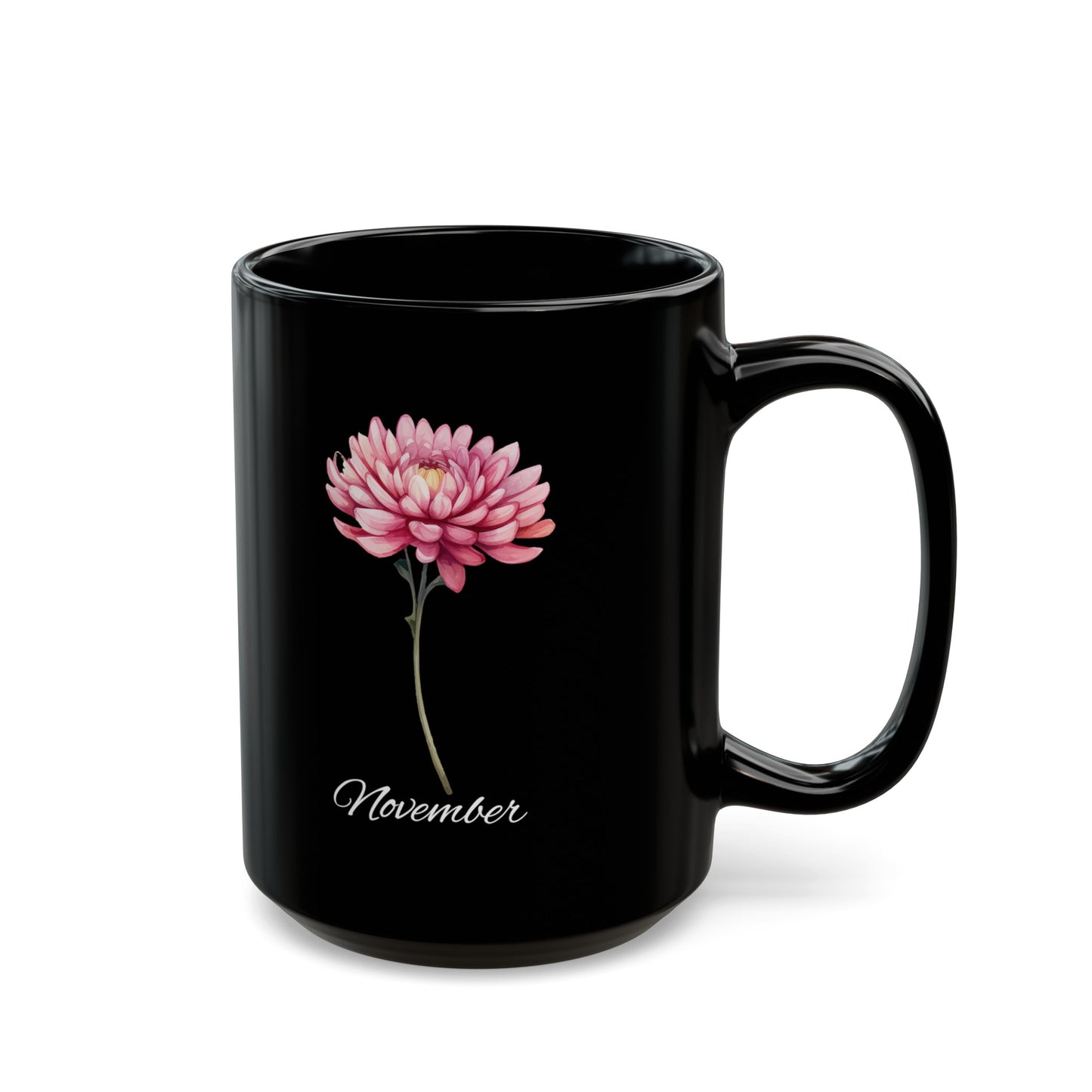November Birth Flower Chrysanthemum Black Mug (11oz, 15oz)