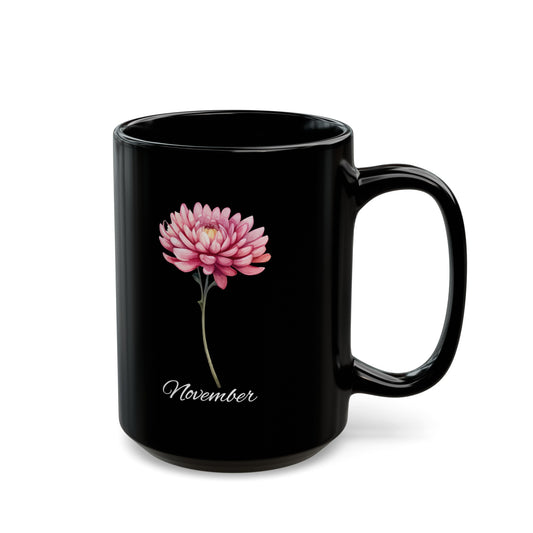 November Birth Flower Chrysanthemum Black Mug (11oz, 15oz)