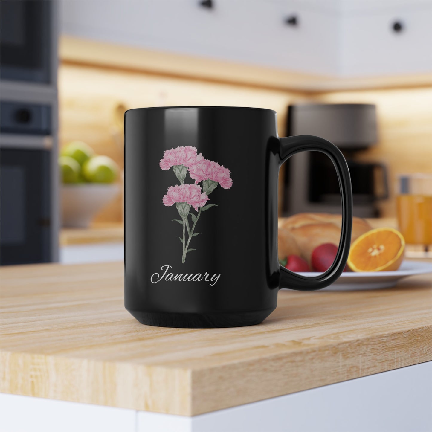 January Birth flower Carnation Black Mug (11oz, 15oz)