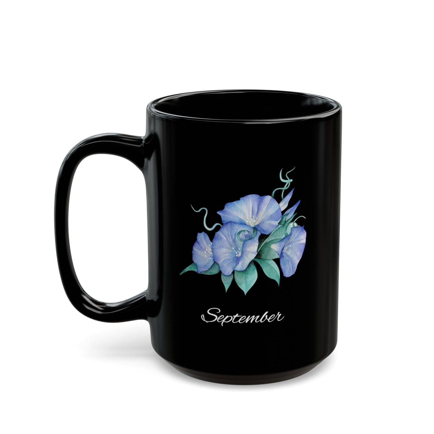 September Birth Flower, Morning Glory Black Mug (11oz, 15oz)