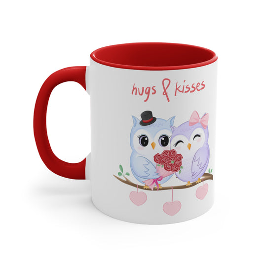 White Hugs and Kisses Owls Accent Coffee Mug, 11oz