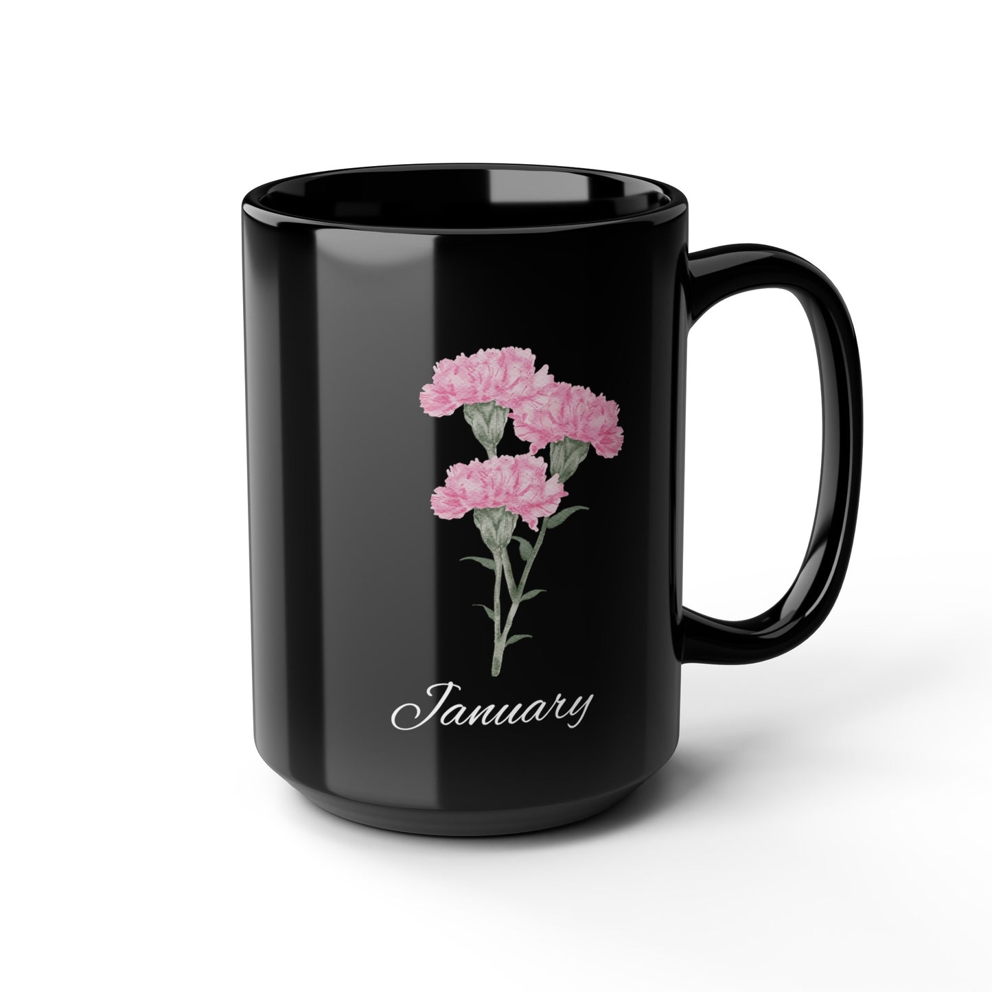 January Birth flower Carnation Black Mug (11oz, 15oz)