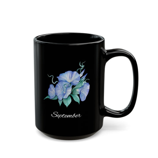 September Birth Flower, Morning Glory Black Mug (11oz, 15oz)