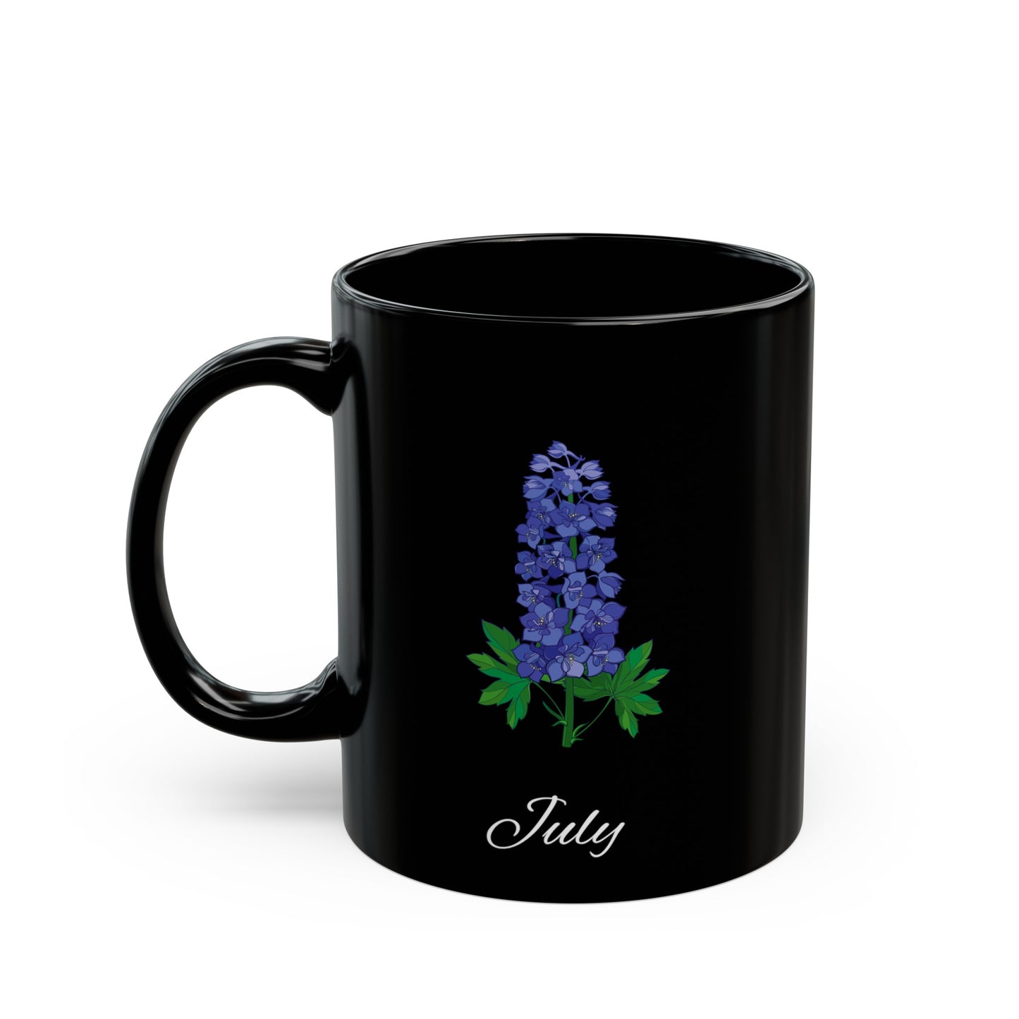 July Birth Flower Larkspur Black Mug (11oz, 15oz)