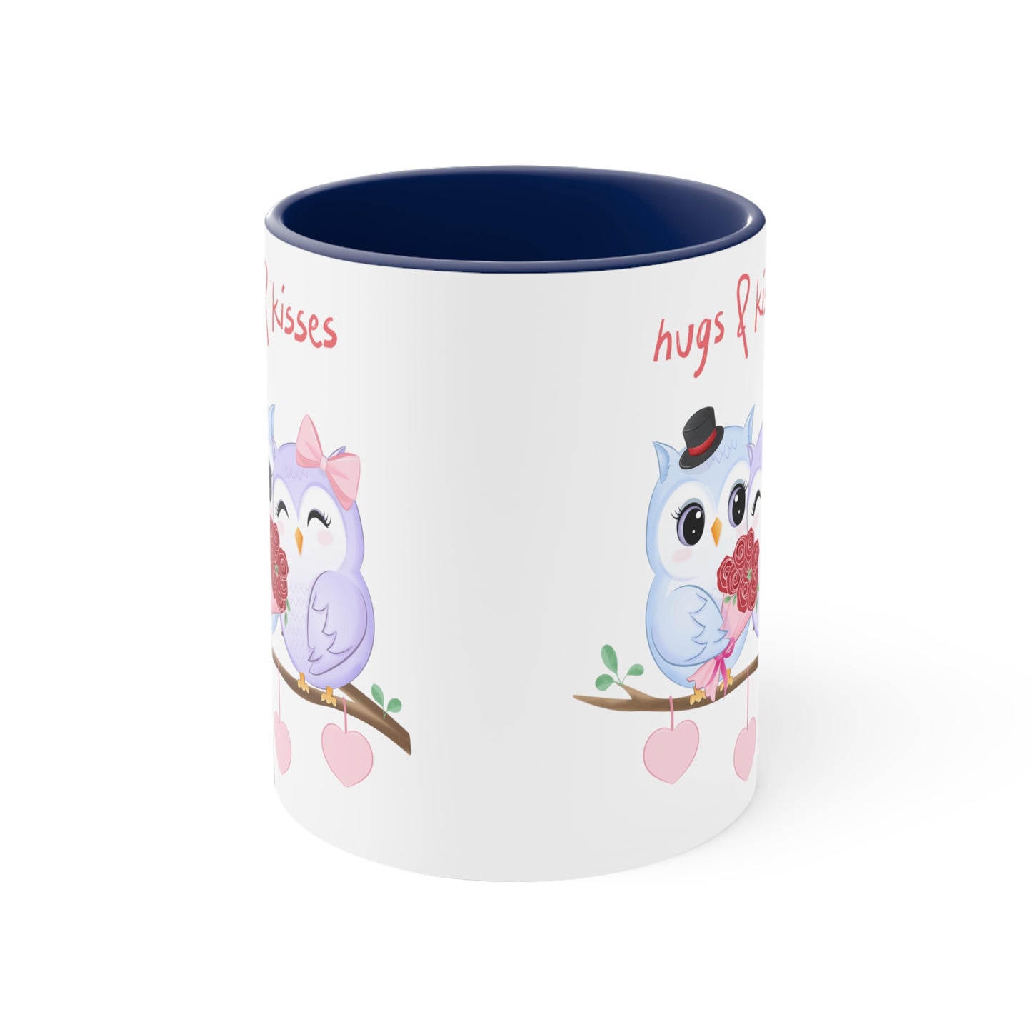 White Hugs and Kisses Owls Accent Coffee Mug, 11oz