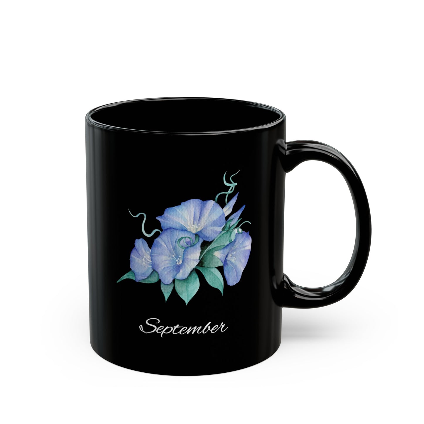 September Birth Flower, Morning Glory Black Mug (11oz, 15oz)